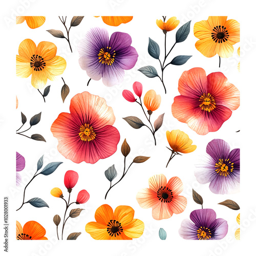 Handmade watercolor floral pattern for seamless summer-themed design elements photo