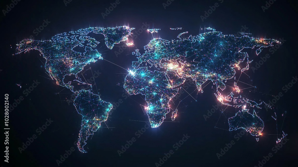 A Glowing World Map Depicting Interconnectedness A Glowing World Map Depicting Interconnectedness