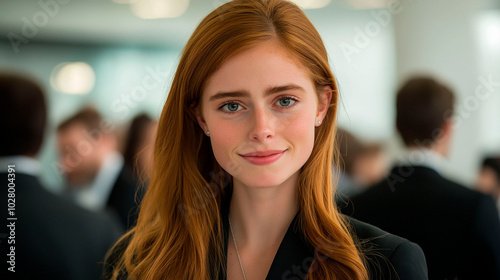 Wallpaper Mural Young woman with red hair, smiling discreetly towards the camera, at a business meeting Torontodigital.ca