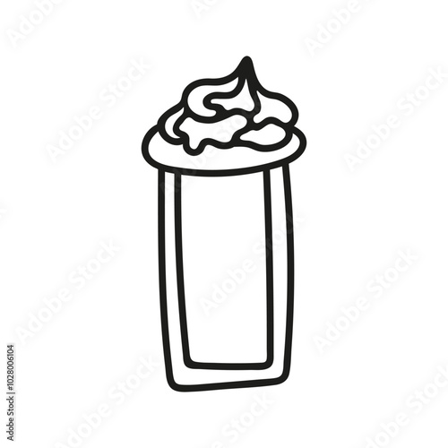 Hand drawn coffee with steamed cream glass cup. Cafe beverage doodle illustration for menu design