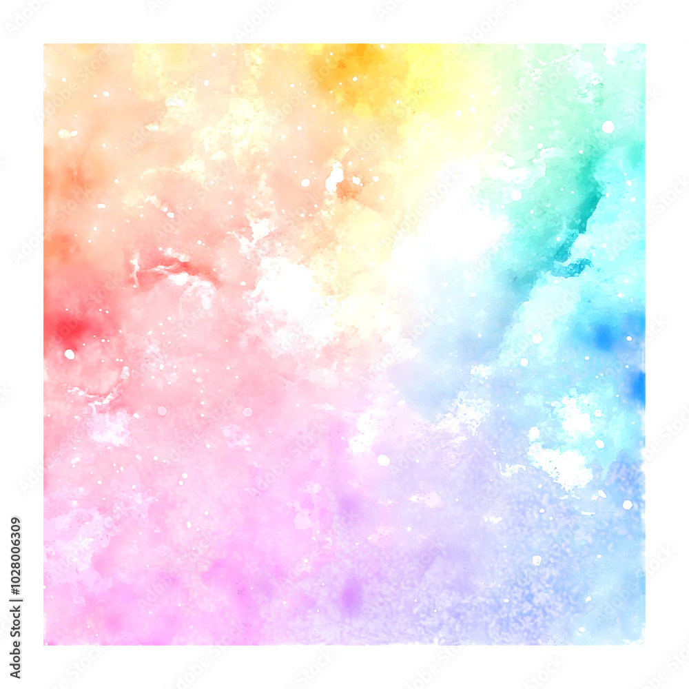 Bright gradient rainbow watercolor background with splashes in pastel colors for decor