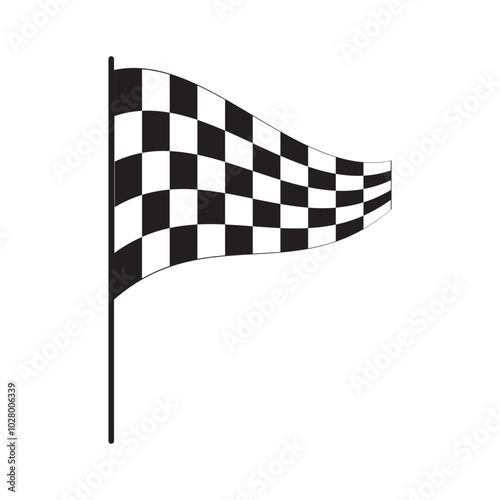 Winding race flag with checkered pattern. Start or finish symbol on sport car competitions. Rally, gokart or motocross props. Victory, trophy or success sign. Vector graphic illustration