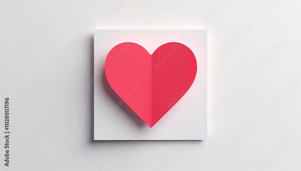 Red paper heart shape on a white background with soft shadow and minimalistic design Red paper heart shape on a white background with soft shadow and minimalistic design