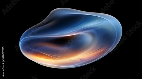 Abstract fluid shape with blue and orange colors glowing on a dark background photo