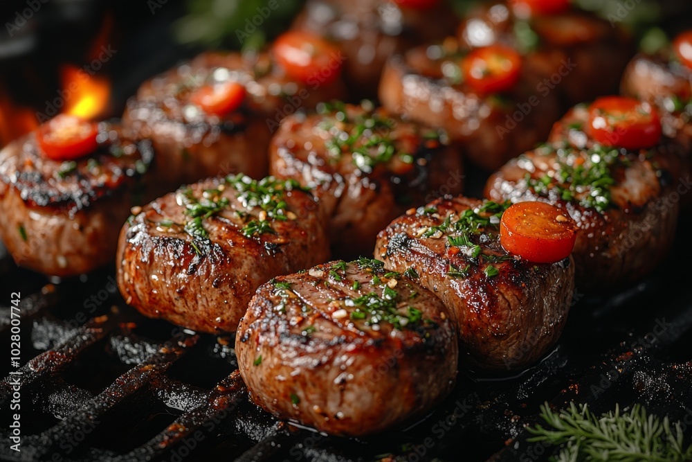 Close-up of baked meat with vegetables and spices. Close-up of baked meat with vegetables and spices.