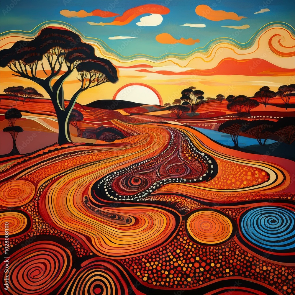 a captivating image of australia s landscapes landscape down under aboriginal inspired backdrop adorned with elements from the dreamtime and songlines