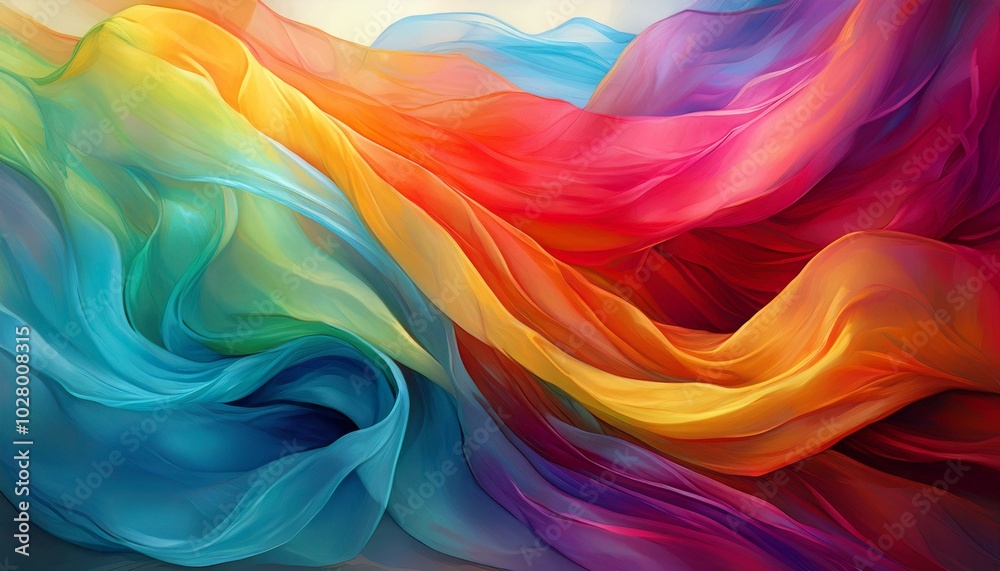Fototapeta premium abstract shapes of billowing flowing rainbow colors gauze fabric