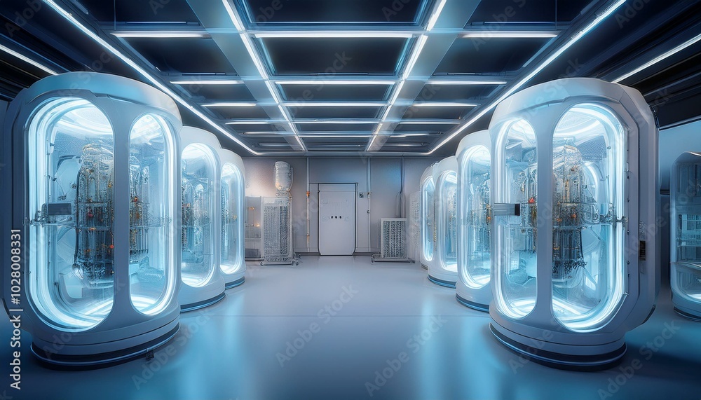 advanced cryogenic storage system with illuminated chambers in a tech facility cryogenic chambers for freezing bodies