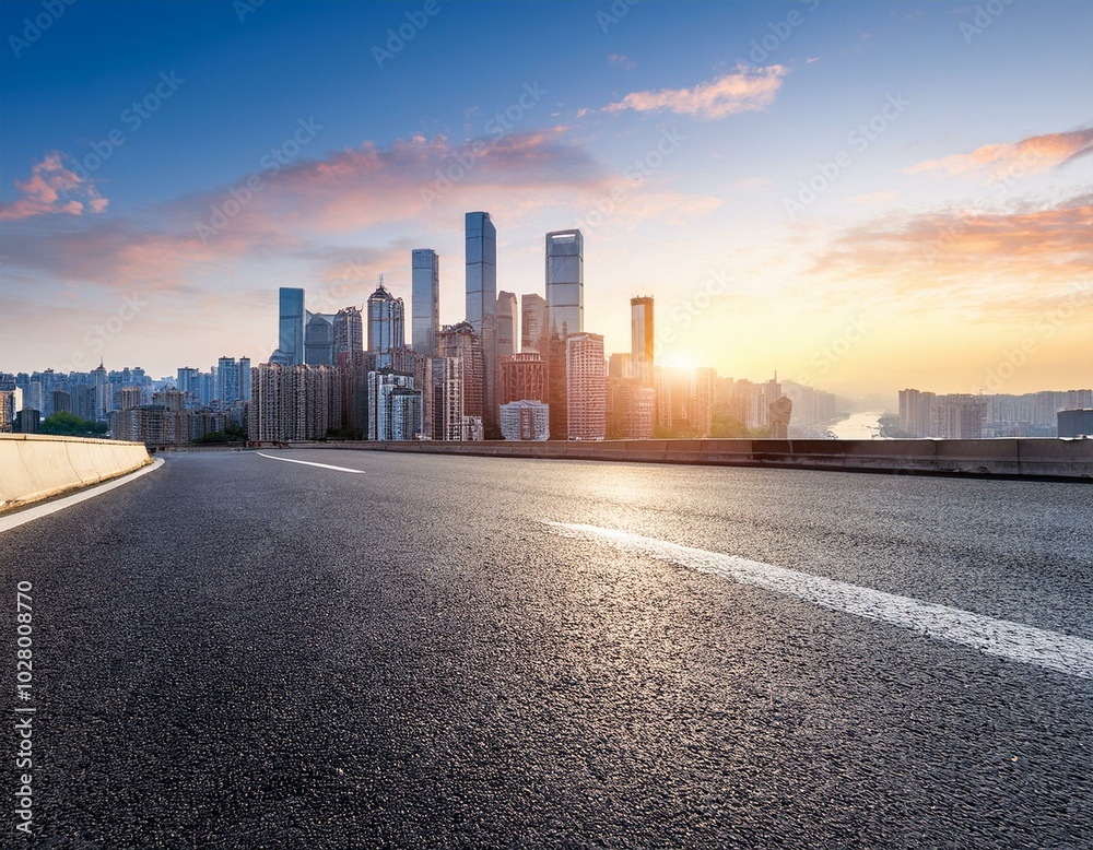 asphalt road and city skyline with modern buildings in chongqing at sunrise asphalt road and city skyline with modern buildings in chongqing at sunrise
