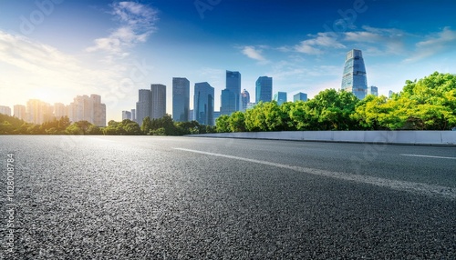 Obraz na płótnie asphalt road and green tree with city skyline in hangzhou china w salonie