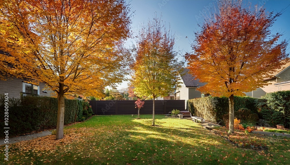 autumn trees at backyard and garden