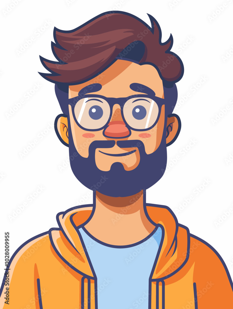 Hipster man with beard and glasses. Vector illustration in cartoon style. Hipster man with beard and glasses. Vector illustration in cartoon style.