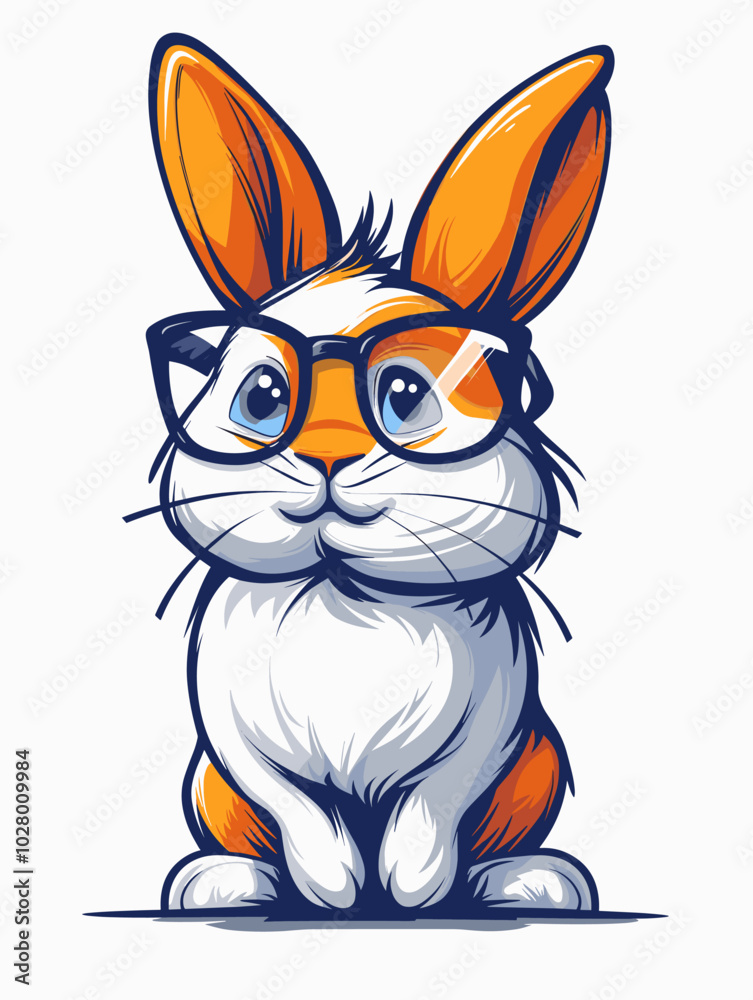 Fototapeta premium Cute rabbit with glasses isolated on white background. Vector illustration.