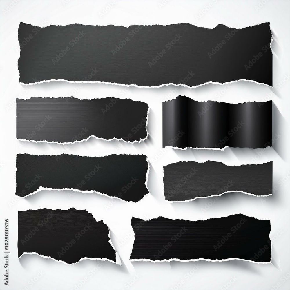 collection of torn black paper isolated on white illustration