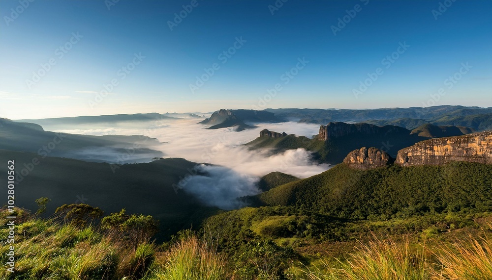 early morning fog over valleys and mountains serra da canastra minas gerais state brazil