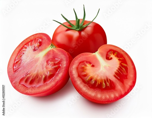 Wallpaper Mural fresh ripe cut out tomatoes collection of red tomatoes isolated on white background with clipping path whole vegetables and chopped halves healthy vegan organic food mockup object for design Torontodigital.ca