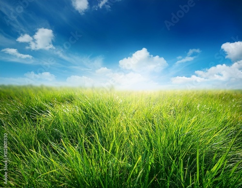 green grass under the blue sky