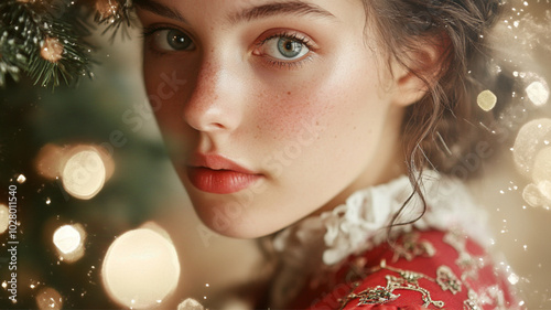 nostalgic Christmas young woman close portrait