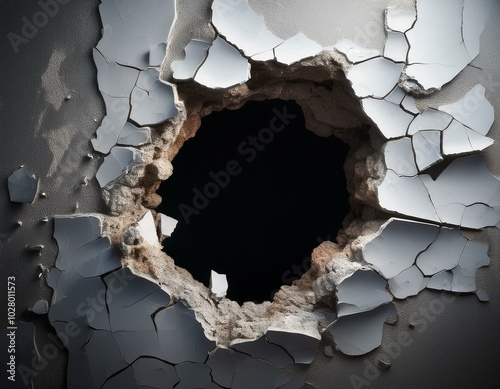 hole in damaged wall with cracks illustration concept of breach