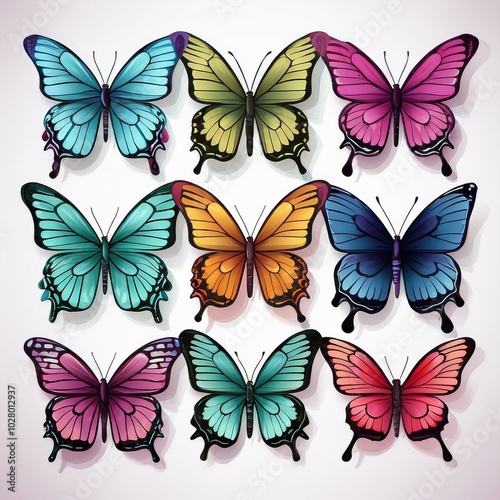 set of butterflies on white background butterfly with different colors isolated realistic butterflies postcard card frame collection of multicolored butterflies
