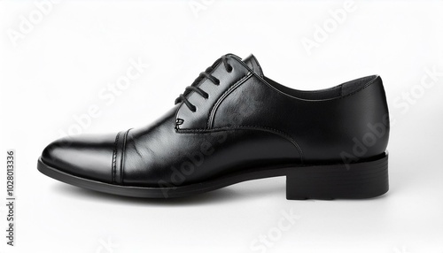 stylish black leather shoes on white background