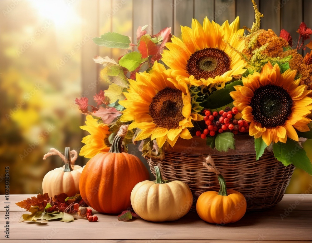 vibrant autumn sunflower arrangement promoting local shopping with seasonal produce small business saturday concept vibrant autumn sunflower arrangement promoting local shopping with seasonal produce small business saturday concept