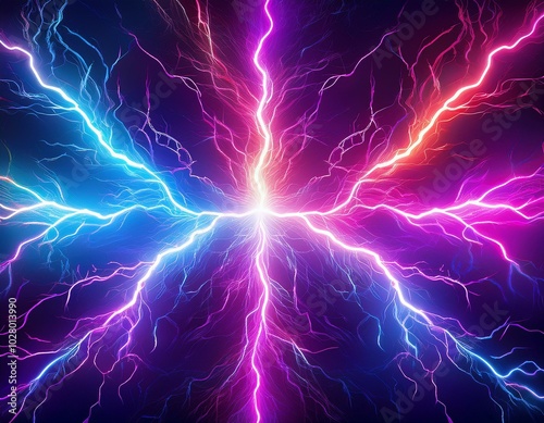 vibrant background with lightning bolts on violet colorful neon light electrical texture high energy voltage