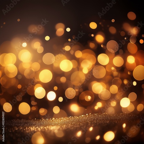 warm golden bokeh lights illuminate a dark backdrop creating an abstract pattern of soft glowing orbs ideal for backgrounds blurred shine bokeh for overlay effect