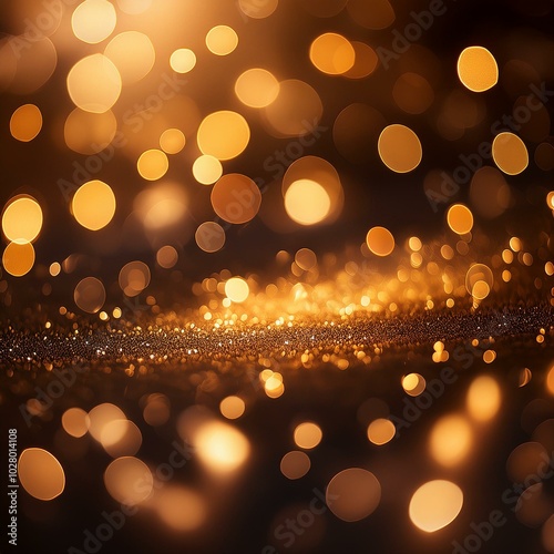 warm golden bokeh lights illuminate a dark backdrop creating an abstract pattern of soft glowing orbs ideal for backgrounds blurred shine bokeh for overlay effect