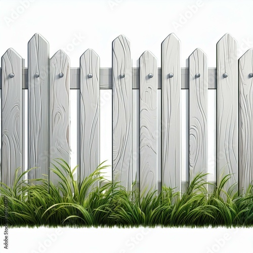 white wooden fence and green grass isolated 3d illustration photo