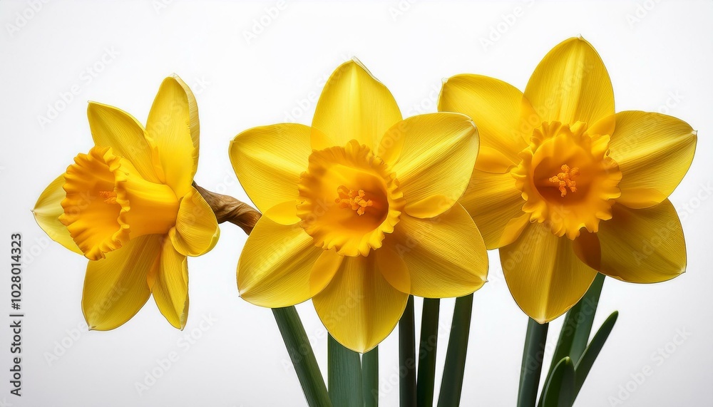 yellow daffodils on a white background springtime gardening