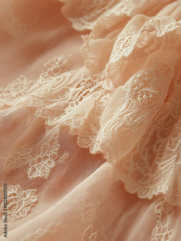 Ruffled blouse with delicate lace overlay on a soft blush pink background for a feminine and elegant style Ruffled blouse with delicate lace overlay on a soft blush pink background for a feminine and elegant style