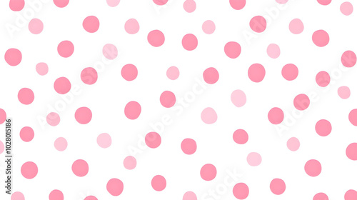 A seamless pattern of pink polka dots on a white background