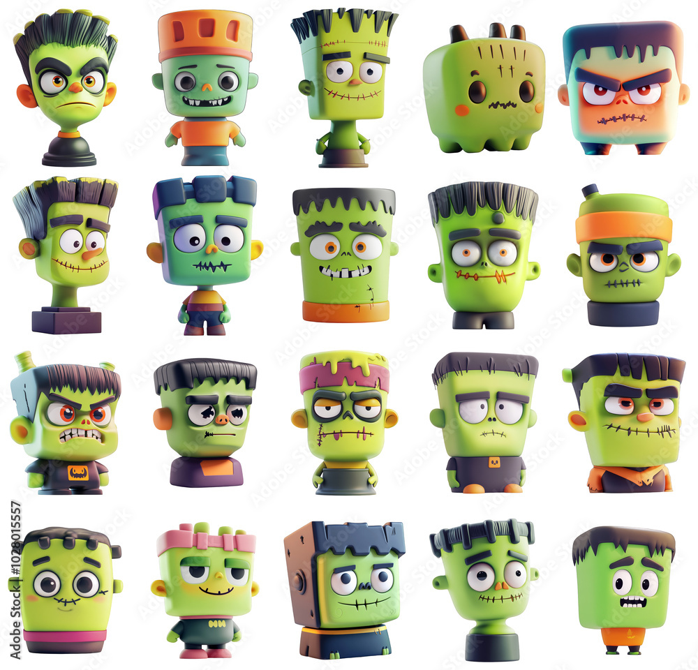 Fun Frankenstein Monster Illustration Set on Transparent Background, Perfect for Halloween Designs and Overlays Fun Frankenstein Monster Illustration Set on Transparent Background, Perfect for Halloween Designs and Overlays