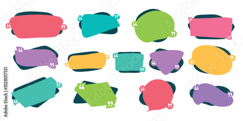 Quotes frames. Quote remark, mention quotations frame and callout text template. Talk remark quotation frames, citation memo or dialog box bubble. Isolated vector symbols set on white background