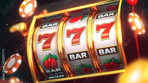 Wallpaper Mural Colorful slot machine showing winning symbols with cherries and sevens, vibrant casino atmosphere. Torontodigital.ca