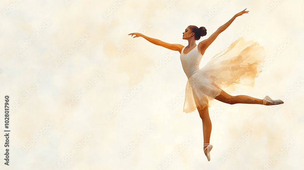 Fototapeta premium Graceful ballet dancer performing an elegant leap against a soft, dreamy background, embodying beauty and movement.