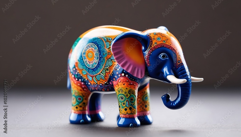 Obraz premium A whimsical ceramic miniature elephant, featuring bright colors and playful designs, perfect for adding a fun touch to any shelf or as a delightful gift for animal lovers, Generative AI