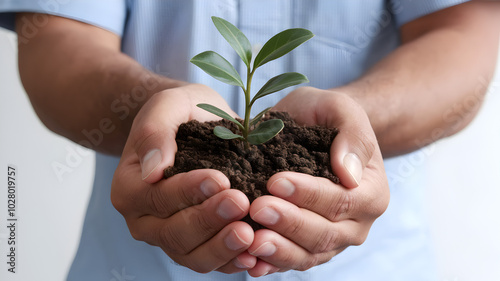 Nurturing New Growth: Hands gently cradling a young sprout in rich soil, symbolizing growth, hope, and environmental stewardship.