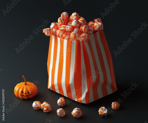 Striped Halloween Candy Bag with Jack-o'-Lantern