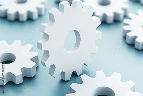 White gears on a blue surface creating a sense of motion and mechanics.