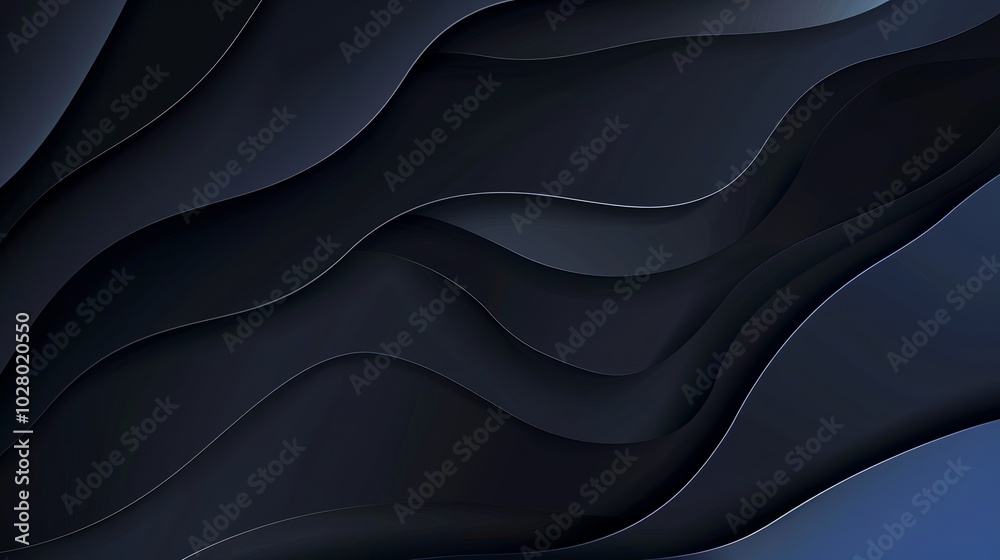 Dark blue background with wavy paper shapes creating a modern and stylish design Dark blue background with wavy paper shapes creating a modern and stylish design