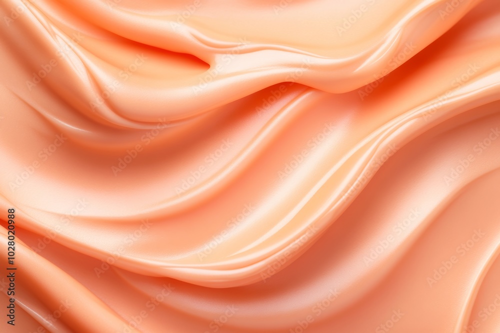 Smooth peach-colored cream with a glossy finish for cosmetic product advertising in a top-down view showcasing its texture