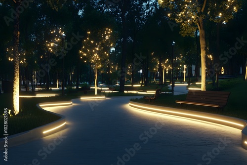 Illuminated Night Park Path