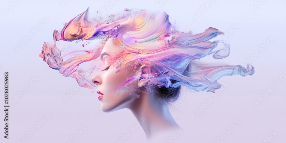 Obraz premium Fantasy Abstract Portrait of a Beautiful Woman with Flowing Colors