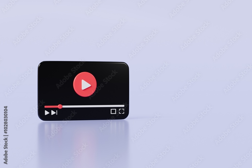 3d Realistic Playing videos website player browser icon isolated on white background. Minimal red videos player icon. Playing video player entertainment concept, streaming videos concept. 3d render.