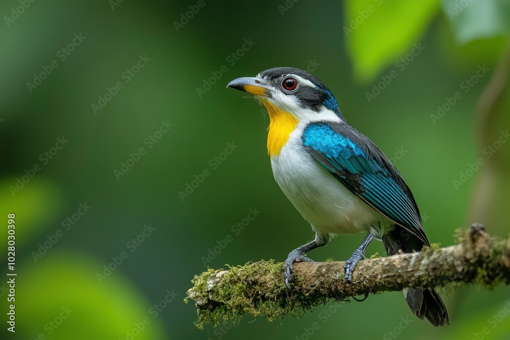 Beautiful Silver-breasted Broadbill (Serilphus lunatus) on the branch with fine feathers - generative ai Beautiful Silver-breasted Broadbill (Serilphus lunatus) on the branch with fine feathers - generative ai