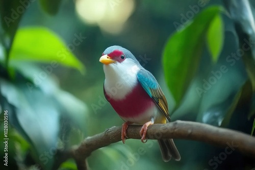 Beautiful Silver-breasted Broadbill (Serilphus lunatus) on the branch with fine feathers - generative ai photo