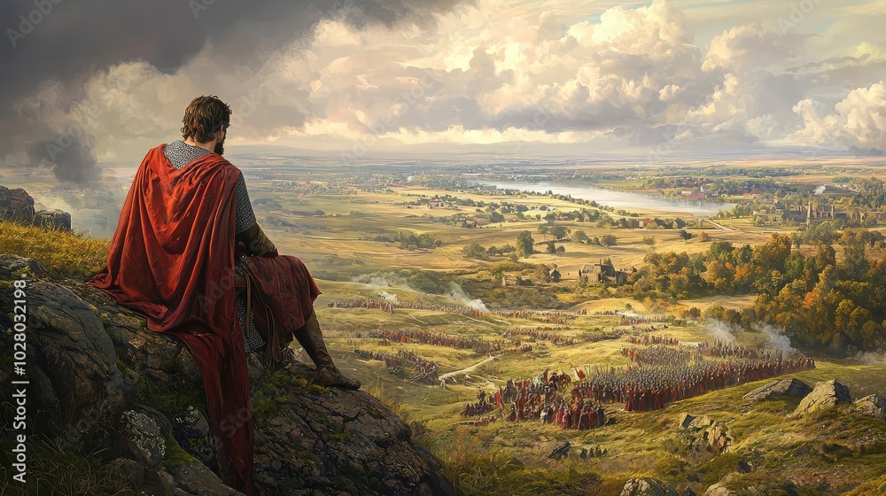 Fototapeta premium Contemplative King Harold Overlooking His Forces
