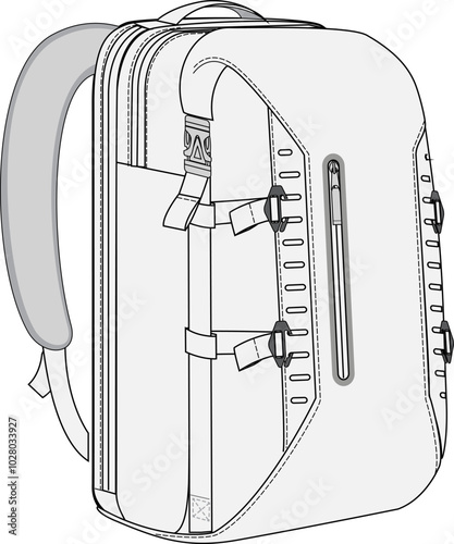 Utility Backpack Vector Flat Sketch Fashion Illustration CAD Template